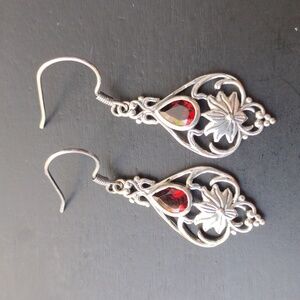 Mozambique Garnet & Sterling Silver Open Filigree Dangle Earrings 1.70 CTW